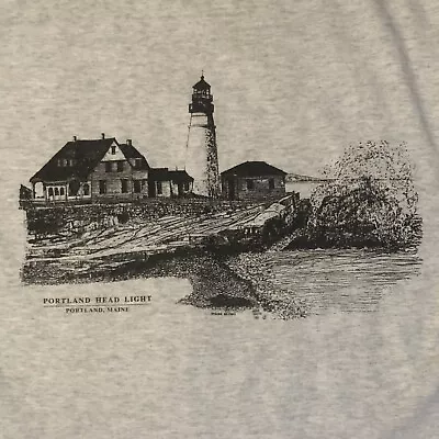 VTG 85’ Mike Smith Portland Head Light Graphic Gray Art T-Shirt M Single Stitch • $9.99