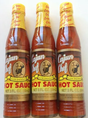 THREE 3oz BOTTLES RED CAJUN CHEF TABASCO PEPPER SAUCE - A LOUISIANA FAVORITE • $10.95