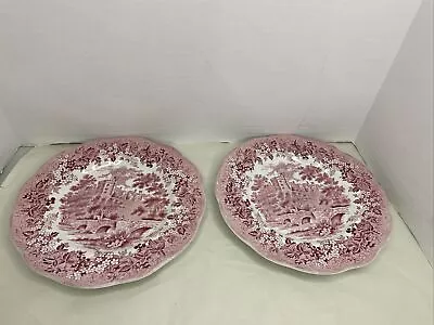 2 J&G MEAKIN ROMANTIC ENGLAND DERBYSHIRE HADDON HALL RED 10  Dinner Plate • $29.99