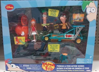 $149.99 • Buy Disney Phineas Ferb Action Scenes Candace Go Kart Dragster Agent P Jakks 12 Pcs