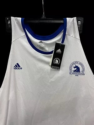 Men's 2XL Boston Marathon 125th Aniv. 2021 Adidas BM Runners Tank Top White Blue • $40.95