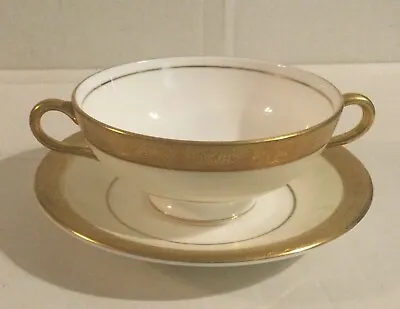 VINTAGE Minton Buckingham 2 Handled Soup Bowl & DishK-159-Cream W/Gold Rim 6” • $59.95