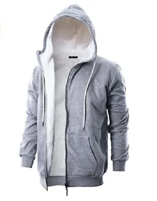 NEW GIVON Men's Slim Fit Thermal Faux Fur Zip-up Hoodie With Kanga Pocket Small • $22.45
