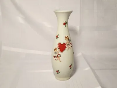 Vintage Schmid Valentines Bud Vase Cherubs Hearts Flowers Porcelain Ceramic  • $14