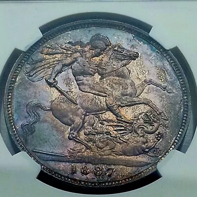 1887 Crown Queen Victoria Silver Coin NGC MS64 Beautiful Toning Undergraded IMO • $1734.47