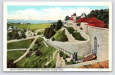 C1930s~Fort Mackinac~South Parapet~Mackinac Island Michigan MI~Vintage Postcard • $4.75