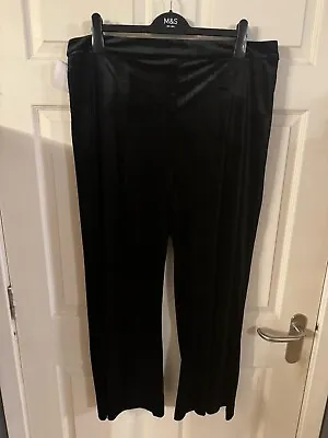 NEW Native Youth Black Velour Stretch Wide Leg Pallazo Pants Trousers UK 18 • £7