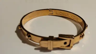 Michael Kors Gold Tone Studded Belt Buckle Bangle Adjustable Bracelet Signed • $19.93