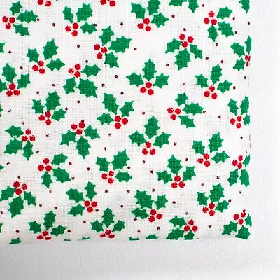 Vintage Cotton Fabric Christmas Cranston Green Red Holly BTHY Quilting Holiday • $6.28