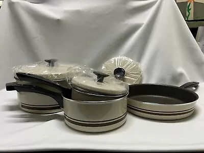 Vintage Silverstone 7 Pc Aluminum Cookware Set Almond Stripe In Box • $59.99