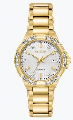 Citizen Womens Eco-Drive Riva Diamonds Markers Date Gold Watch 30MM EW2462-51A • $117.99