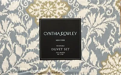 Cynthia Rowley Blue Gold Paisley Floral Full Queen Duvet Cover Set W/ Shams • $109.95