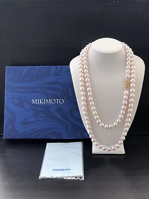 $200K A+ Mikimoto 18K YG Diamond Clasp Akoya 9.5~10mm Pearl Necklace 45” W/Box • $125000