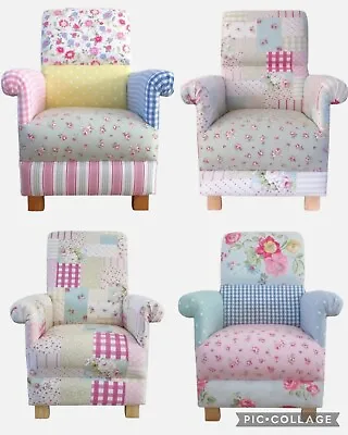 Adult Armchairs In Patchwork Fabrics Pink Accent Ochre Chairs Blue Gingham Small • £209.99