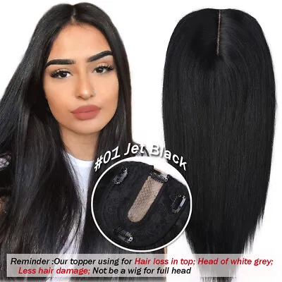 Upgrade Silk Base Topper Toupee Real Remy Human Hair Clip In Top Hairpiece Wig F • $64.37