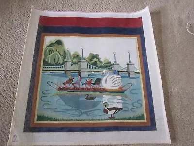 Vintage Boston  Public Garden Swan Boats  HP Needlepoint Canvas 14 Mesh • $79.99