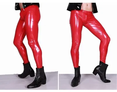 Men Sexy Shiny Leather Pants PVC Vinyl Wet Look Long Tight Trousers Clubwear • $25.99