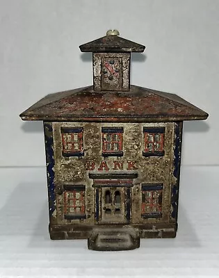 VINTAGE CAST IRON METAL COIN BANK BUILDING Money STILL BANK-OLD • $75