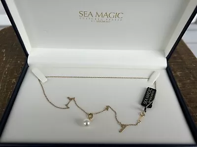 SEA MAGIC Mikimoto 14k Yellow Gold Pearl & Diamond Pendant Necklace 18  W/ TAG • $169.99