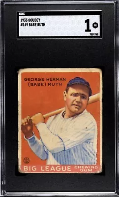 1933 Goudey #149 Babe Ruth SGC 1 Good Eye Appeal Yankees • $5975