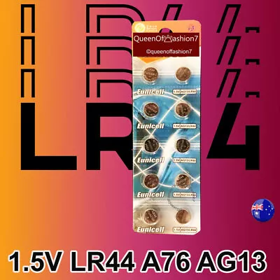 10 X LR44 EUCELL AG13 A76 1.5V ALKALINE CELL BUTTON BATTERY BATTERIES • $3.22