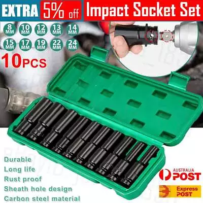 $18.99 • Buy 10Pcs 8-24Mm 1/2 Inch Drive Deep Impact Socket Set Heavy Metric Garage Tool New