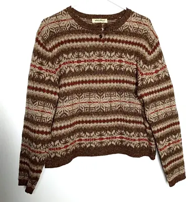 Vintage Eddie Bauer Womens Wool Brown Red Fair Isle Snowflake 90s Boxy Med (Lg?) • $19.99