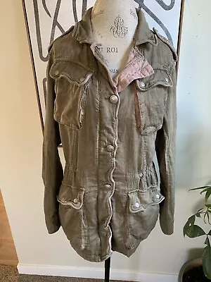 Free People Military Cargo Jacket M Heavy Long Parka Distressed Bohemian Surplus • $34