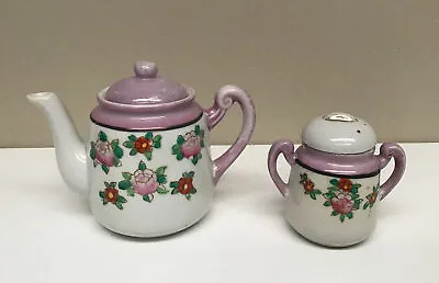 Antique 1900s Japan Miniature Teapot Coffee Pot Creamer Flowers Purple • $29.50