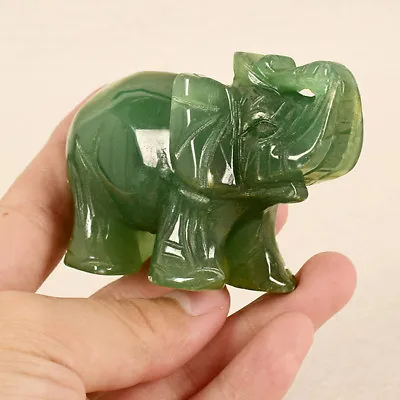 Green Carved Lucky Elephant Animal Statue Jade Stones Ornaments • £5.39