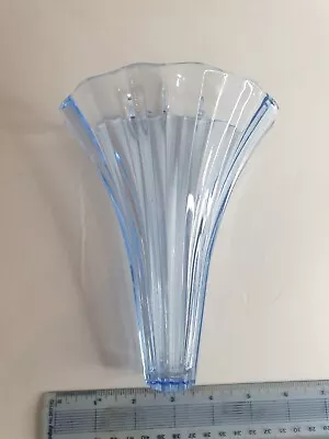 Pale Blue Glass Art Dedo Wall Pocket Vase Scalloped • £15