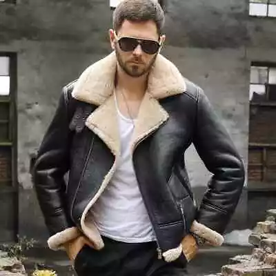 Men's B3 Bomber Aviator Shearling Sheepskin Leather Winter Jacket Men's Leather • $129.99