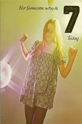 7th Happy Birthday Girls Vintage Greeting Card 7 Years Old Disco Dancing Seventh • £2.49