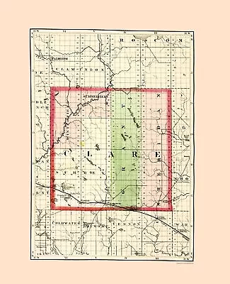 Clare County Michigan - Walling 1873 - 23.00 X 28.30 • $36.95