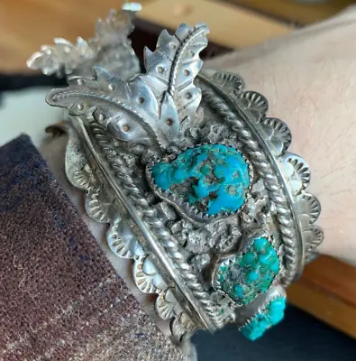 B. Yazzie Navajo Native American Sterling Silver Turquoise Fancy Watch Bracelet • $399