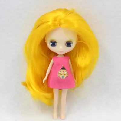 Mini Blythe Doll Long Yellow Hair Fashion Toy Shiny Face DIY Interactive 4  Girl • $24.50