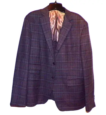Black Brown Jack Lined SZ42 Slim Fit Suit Coat 100% Wool Charcoal Blue Check LB2 • $29.64