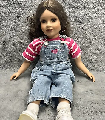 MY TWINN 21inc Doll Cloth Body Wig Hair Glued Lashes Denim Overalls 1990s Seatin • $89.99