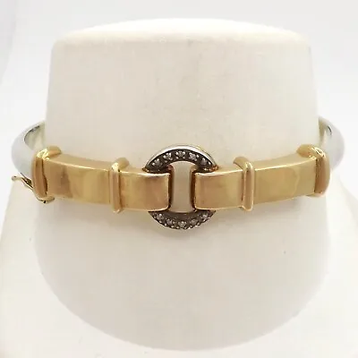 14k Gold Sterling Silver Diamond Circle Buckle Bangle Bracelet Alwand Vahan 7in • $499