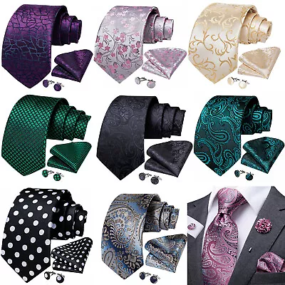 Classic Mens Striped Silk Tie Blue Red Pink Necktie Cufflinks Hanky Set Formal • $7.99