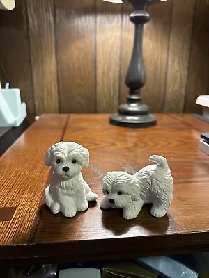 Homco Set Of 2 Puppy Dog Figurines #1411 White Maltese Ceramic Vintage • $21.99