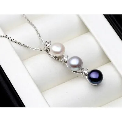 PEARL NECKLACE PENDANT Sterling Silver Necklace Chain + Gift Box • $26.50