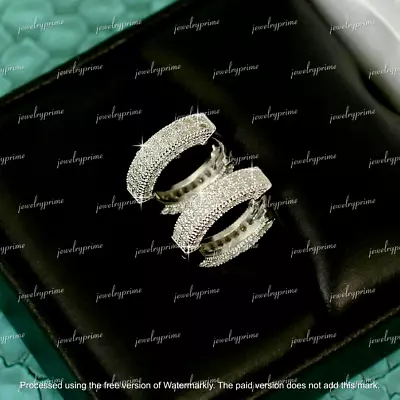 2 Ct Round Lab Created Diamond Men's Women's Hoop Earrings 14k White Gold Plate • $78