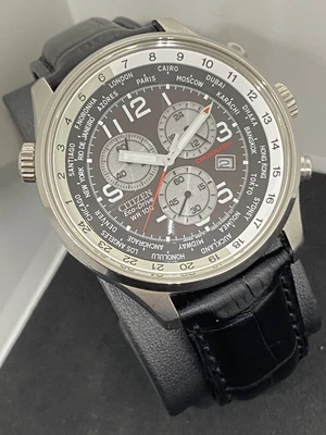 £1.24 • Buy Citizen Eco Drive H500-S055148 Black Leather Strap Chronograph Watch Date 42mm