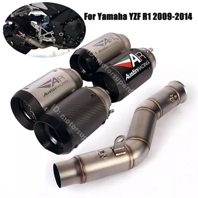 Slip For Yamaha YZF R1 MT-10 2009-2014 Exhaust Tips Carbon Muffler Mid Link Pipe • $143.09