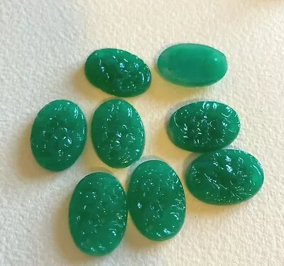 AM1107 Vintage Japanese Pierced Glass Cabochons 18x13mm Jade Green (8) • $7.99