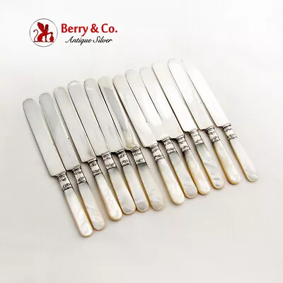 Dinner Knives Set 12 Sterling Silver Ferrules Mother Of Pearl Handle 1890 • $266.50