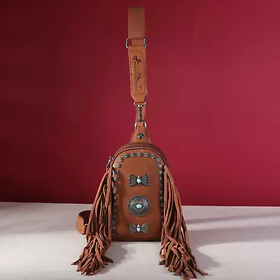 Montana West Fringe Mariposa Concho Collection Sling Bag Brown • $34.99