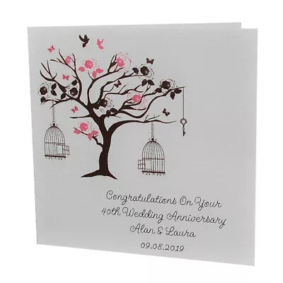 Handmade PERSONALISED Bird Tree WEDDING ANNIVERSARY Card • £2.21