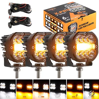 4Pcs AUXBEAM 3  LED Work Light Bar Strobe Flash Amber Cubes Pods Driving Fog DRL • $199.99